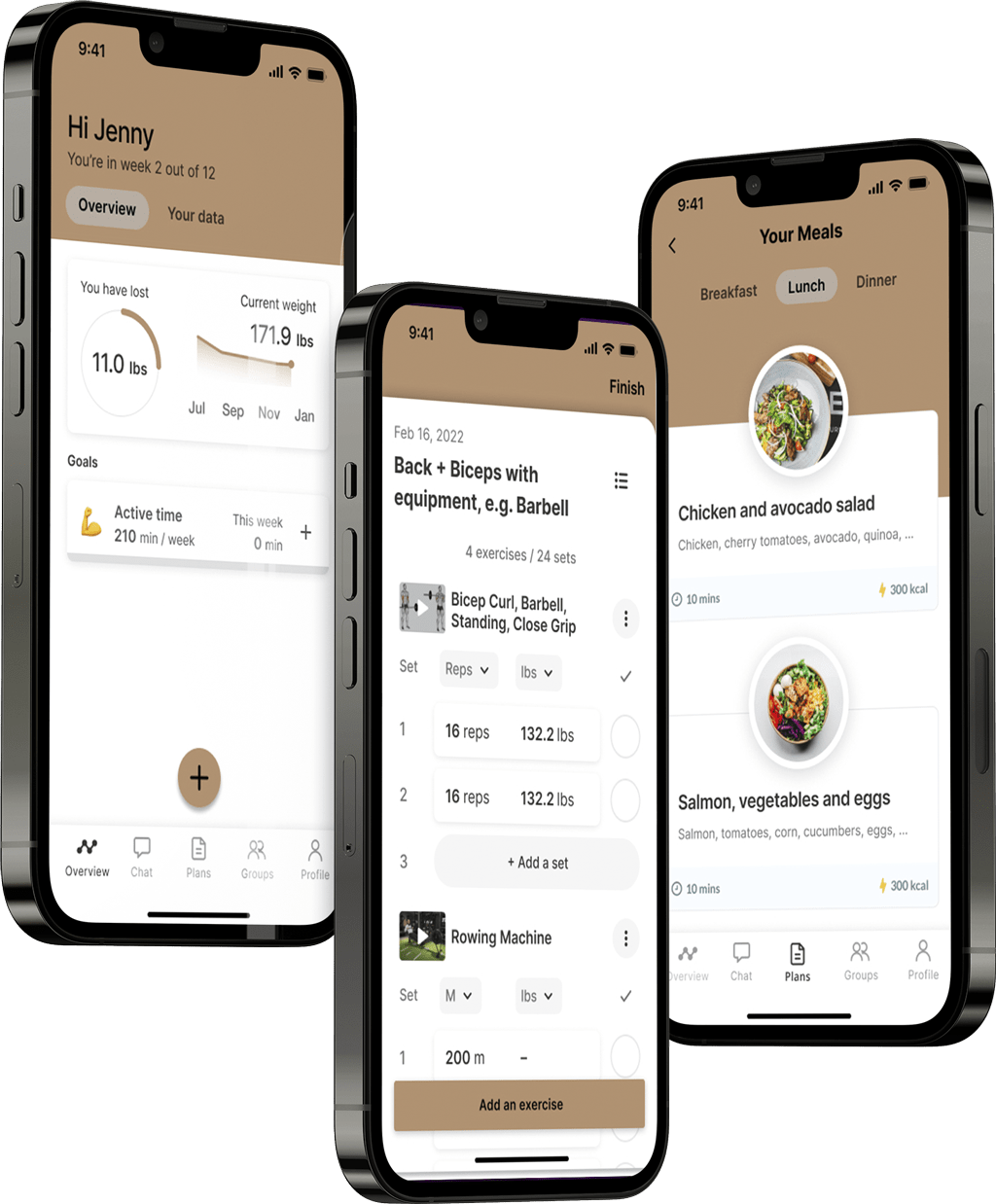 A mockup of the coaching app showcasing the features.